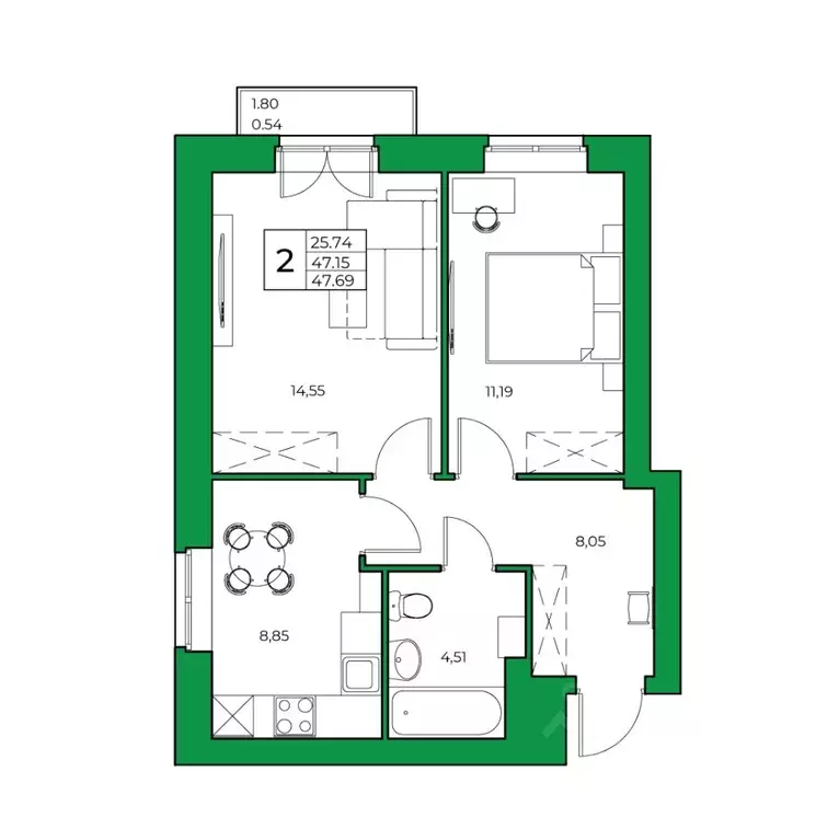 2-к кв. Башкортостан, Уфимский район, Зубовский сельсовет, с. Зубово ... - Фото 0