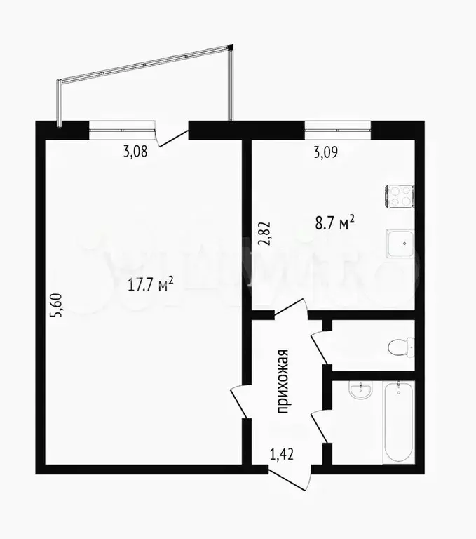 1-к. квартира, 34 м, 5/9 эт. - Фото 0