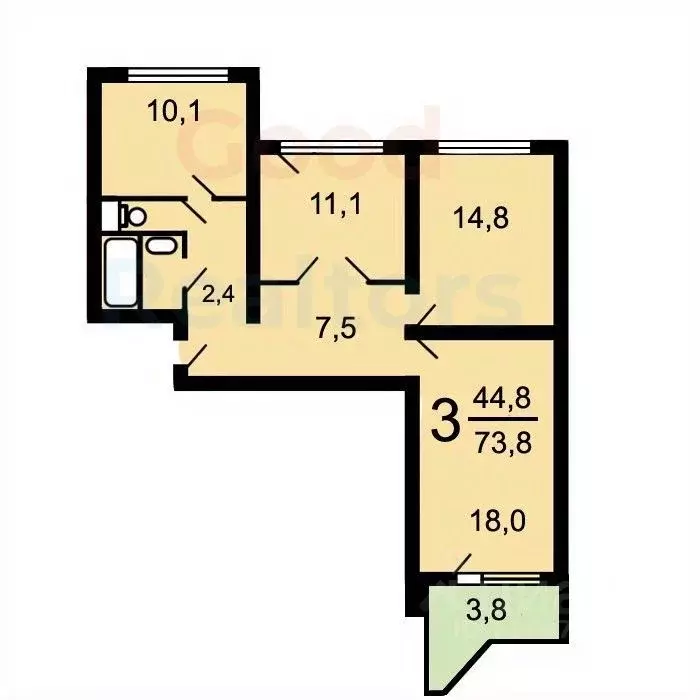 3-к кв. Москва Новочеремушкинская ул., 53К4 (73.5 м) - Фото 1