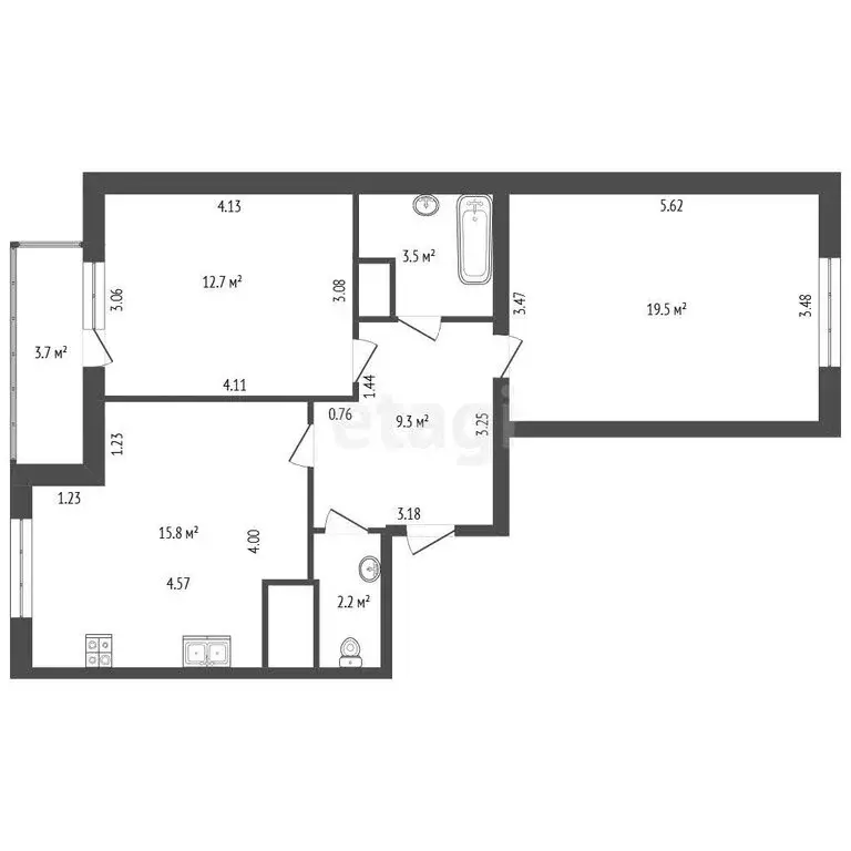 2-комнатная квартира: Санкт-Петербург, Русановская улица, 17к1 (66.7 ... - Фото 1