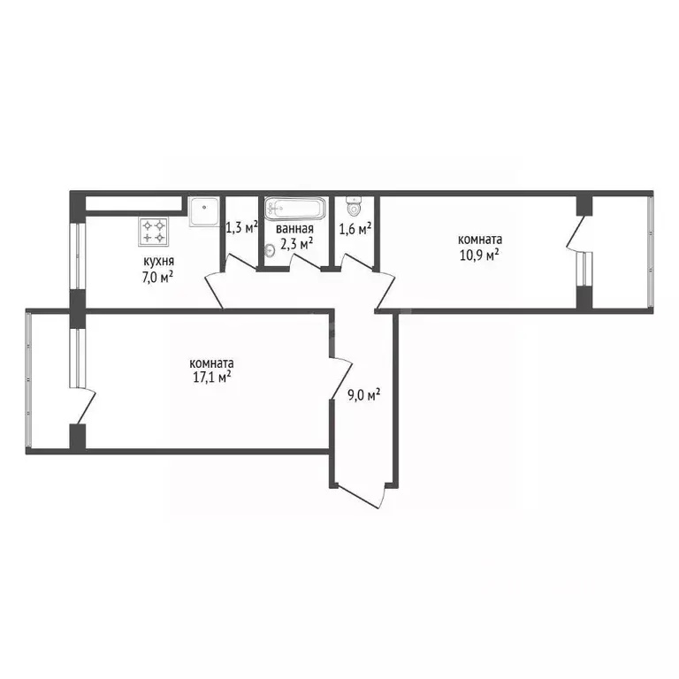 2-к кв. Башкортостан, Уфа ул. 50 лет СССР, 48 (52.0 м) - Фото 1