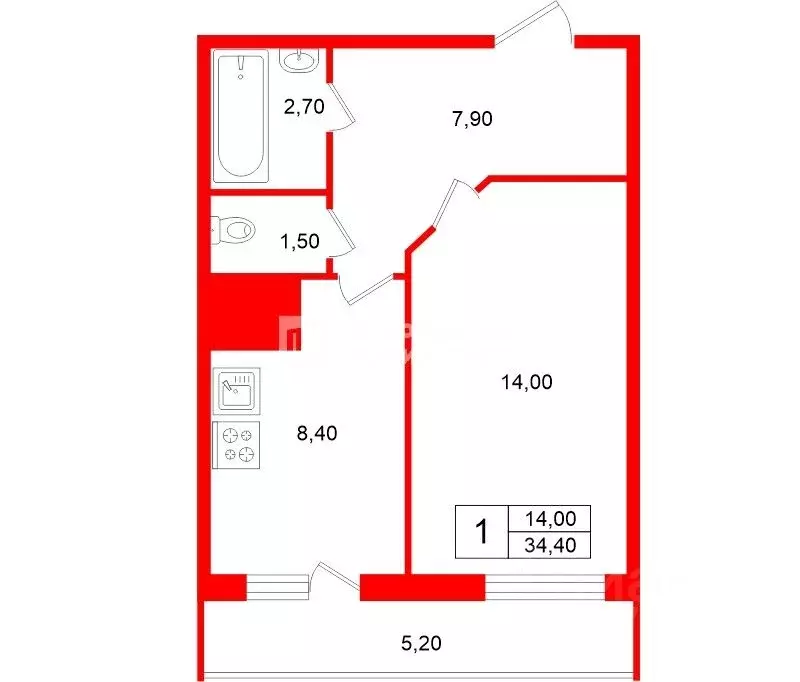 1-к кв. Санкт-Петербург пос. Шушары, ул. Вишерская, 24 (34.4 м) - Фото 2