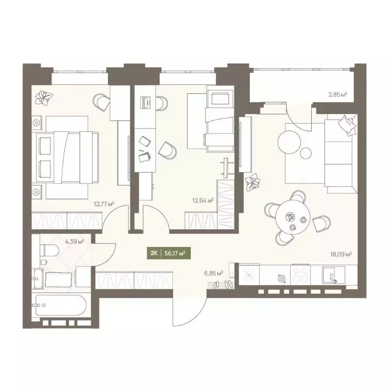 2-к кв. Кемеровская область, Кемерово Московский просп., 23А (56.17 м) - Фото 1