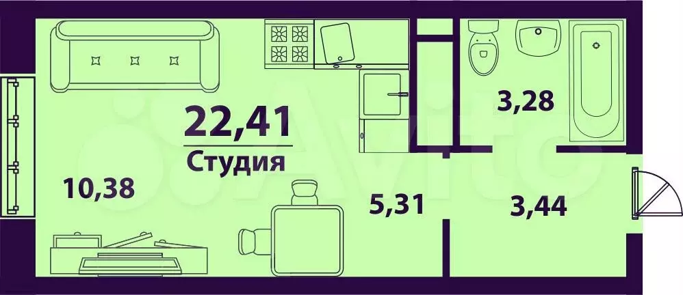 1-к. квартира, 22,4 м, 10/24 эт. - Фото 1