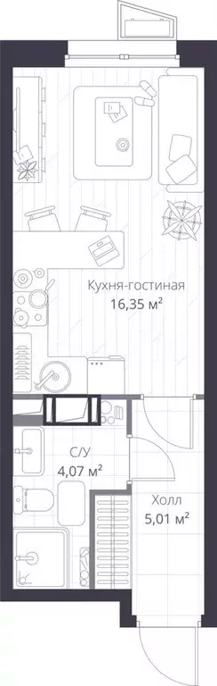 Квартира-студия, 25,4 м, 3/11 эт. - Фото 1