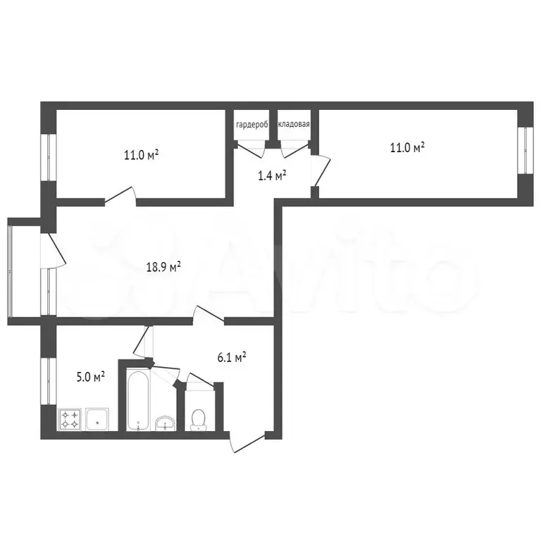 3-к. квартира, 57,7 м, 5/5 эт. - Фото 0