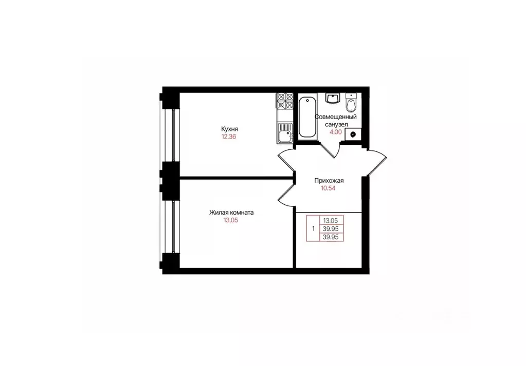 1-к кв. Татарстан, Казань Лето жилой комплекс (39.95 м) - Фото 2