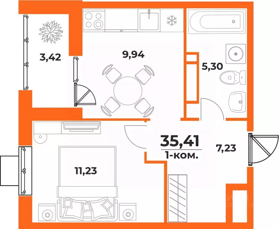 1-к кв. Хабаровский край, Хабаровск Брянский пер. (35.41 м) - Фото 1
