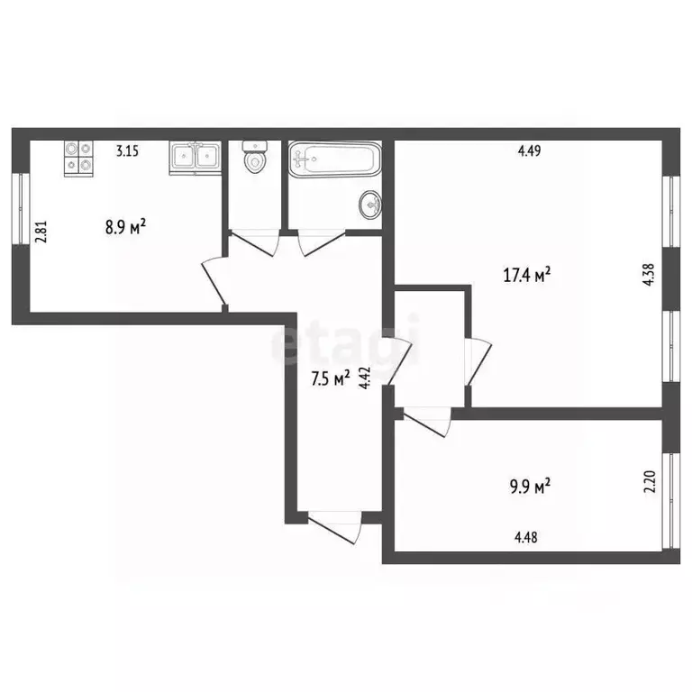 2-к кв. Вологодская область, Великий Устюг Гледенская ул., 35Б (49.4 ... - Фото 2