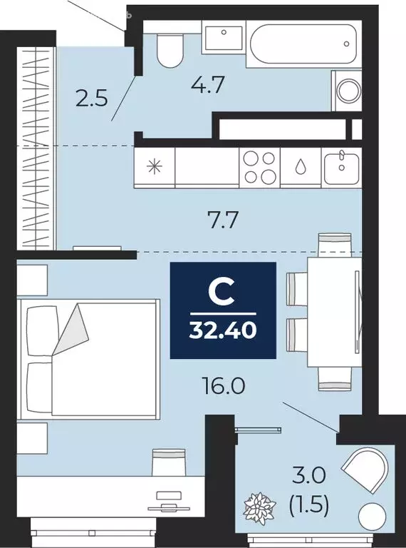 Квартира-студия: Тюмень, Ленинский округ (32.4 м) - Фото 1