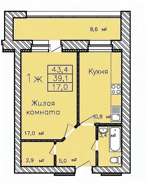 1-к кв. Тамбовская область, Тамбов Радужный мкр, ул. Сабуровская, 1Бк1 ... - Фото 0