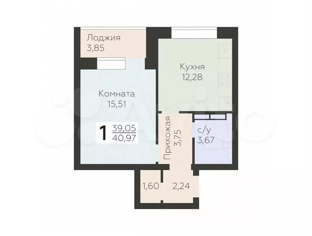 1-к. квартира, 41 м, 3/18 эт. - Фото 0
