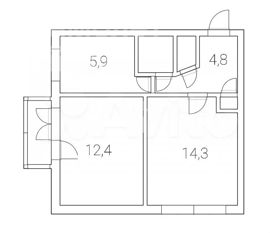 2-к. квартира, 43 м, 4/5 эт. - Фото 0