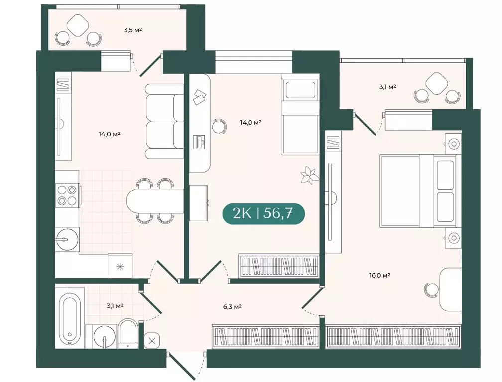 2-к кв. Новосибирская область, Новосибирск  (56.7 м) - Фото 2