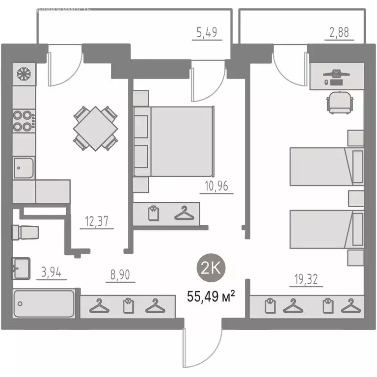 2-комнатная квартира: Кулаково, жилой комплекс Кипрея Квартиры (62.8 ... - Фото 1