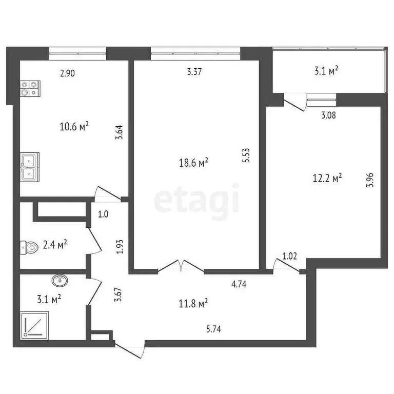 2-комнатная квартира: Тюмень, улица Щербакова, 96А (53 м) - Фото 1