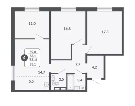 Продаётся 4-к квартира, 83.1 м - Фото 0