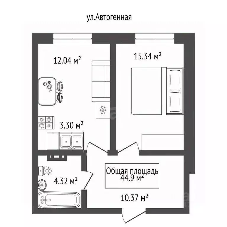 2-к кв. Новосибирская область, Новосибирск Автогенная ул., 75 (44.9 м) - Фото 1