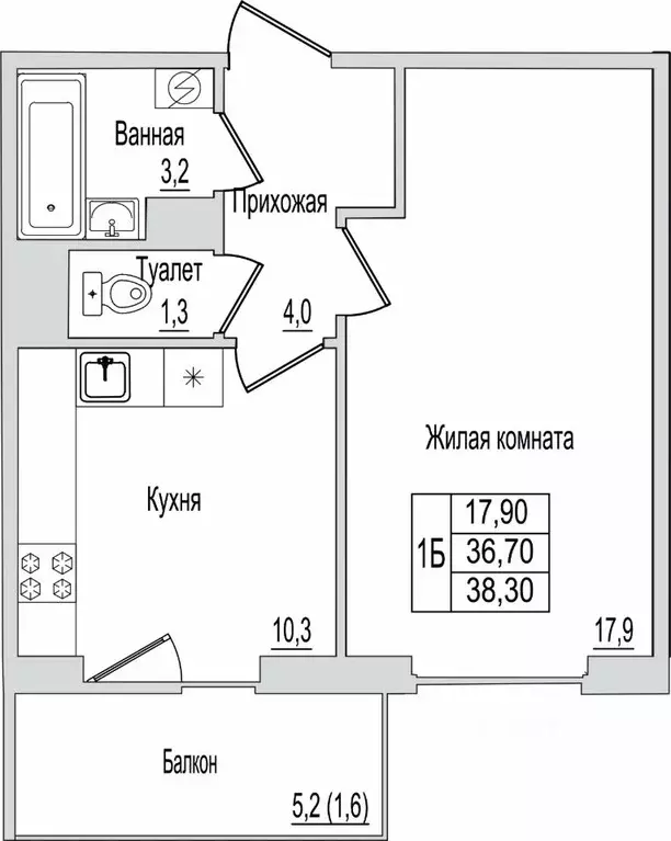1-к кв. Псковская область, Псков ул. Юности, 10к1 (38.3 м) - Фото 1