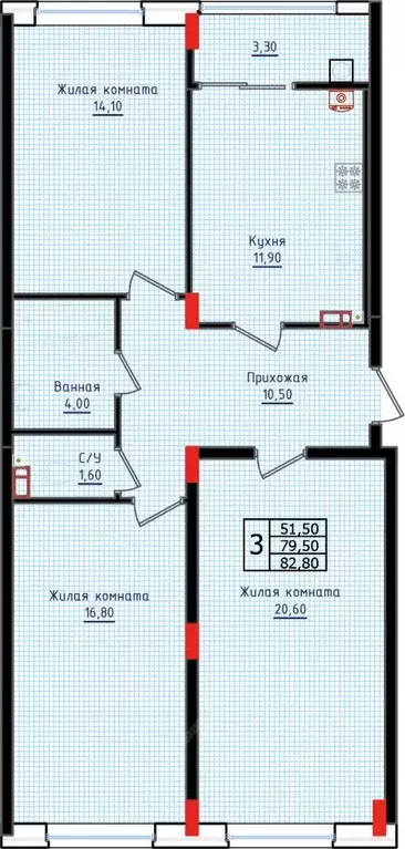 3-к кв. Ставропольский край, Ставрополь ул. Якова Андрюшина, 6 (82.8 ... - Фото 1