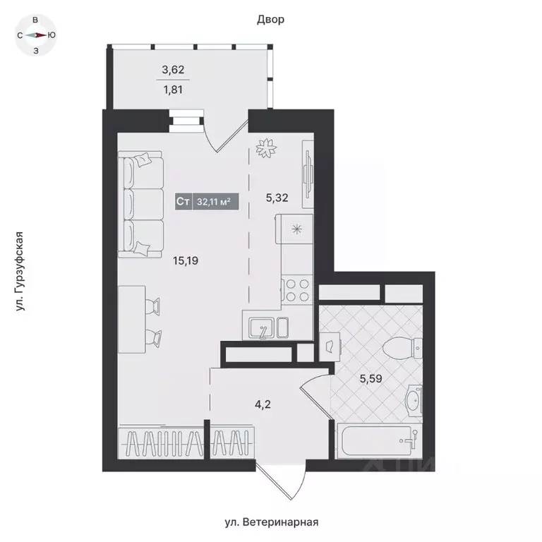 Студия Свердловская область, Екатеринбург ул. Ветеринарная (32.7 м) - Фото 0