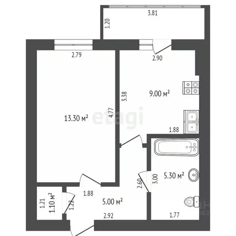 1-к кв. Калужская область, Боровск ул. Некрасова, 17Б (33.0 м) - Фото 2