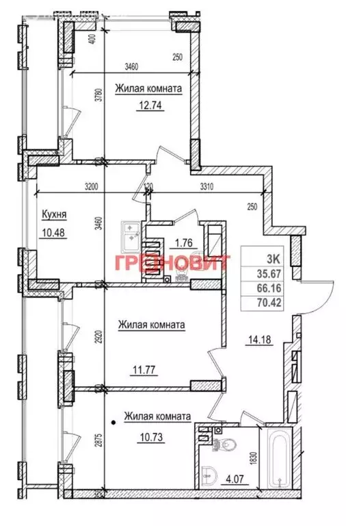 3-комнатная квартира: Новосибирск, Фабричная улица, 65/4 (67 м) - Фото 1