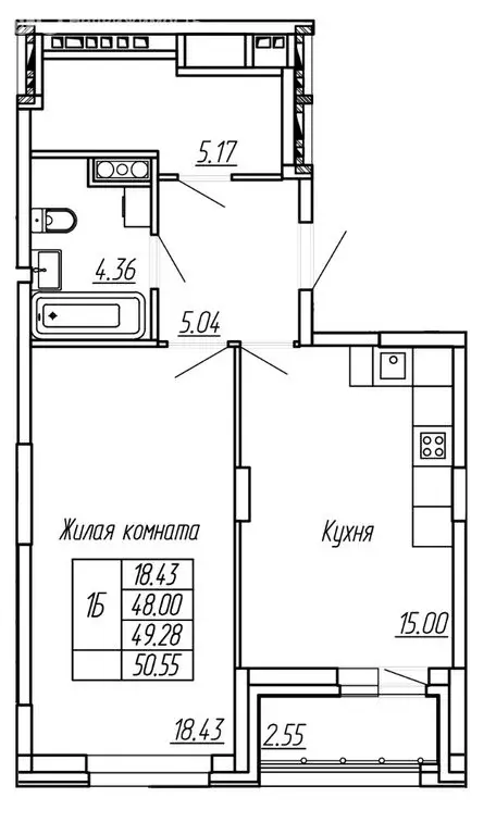 1-комнатная квартира: Йошкар-Ола, ЖК Два Капитана (49.28 м) - Фото 1