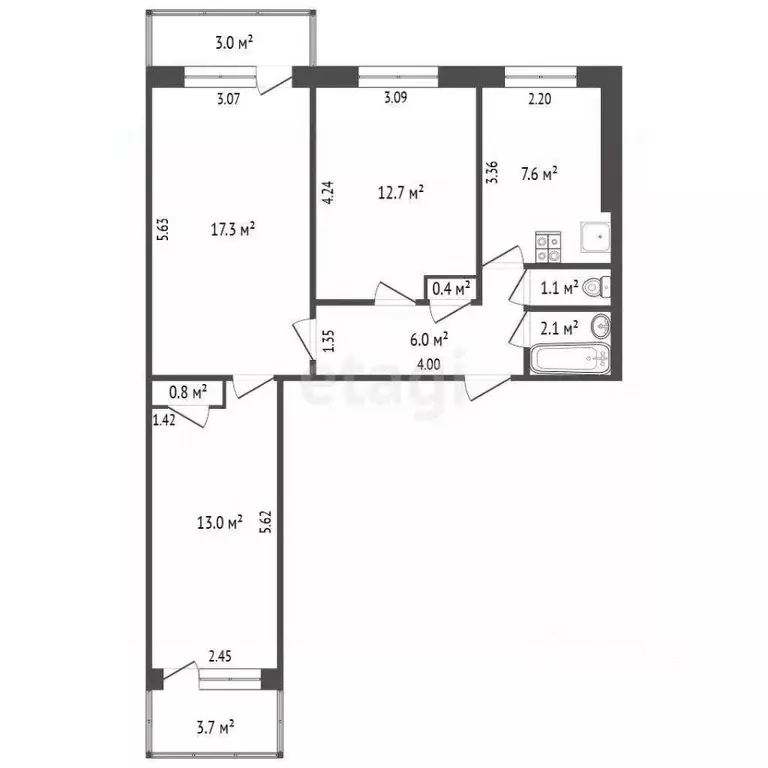 3-к кв. Хабаровский край, Комсомольск-на-Амуре Магистральное ш., 21 ... - Фото 1