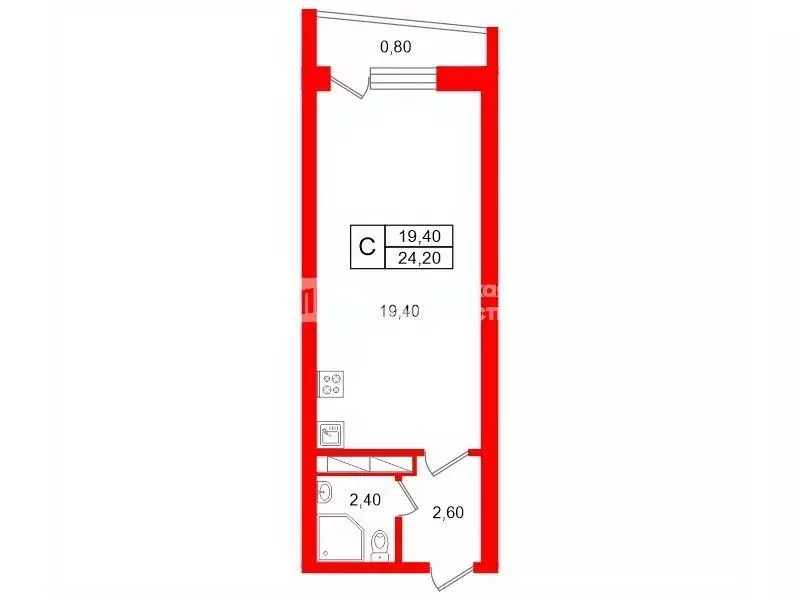 Студия Санкт-Петербург Варшавская ул., 19к2 (24.4 м) - Фото 2