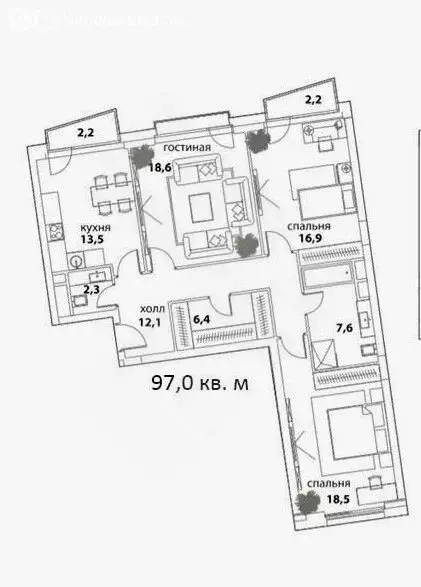 3-комнатная квартира: Москва, улица Янковского, 1к3 (98.5 м) - Фото 0