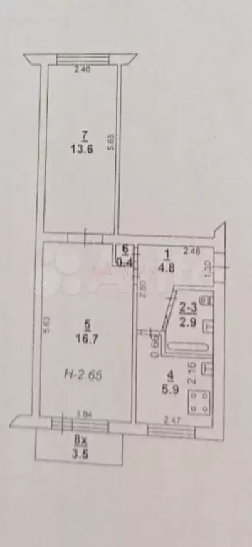 2-к. квартира, 48 м, 4/5 эт. - Фото 0