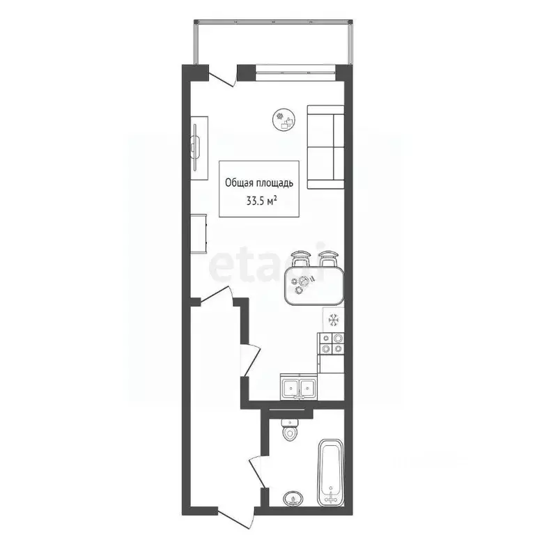 Студия Новосибирская область, Новосибирск ул. Есенина, 12/2 (33.5 м) - Фото 0