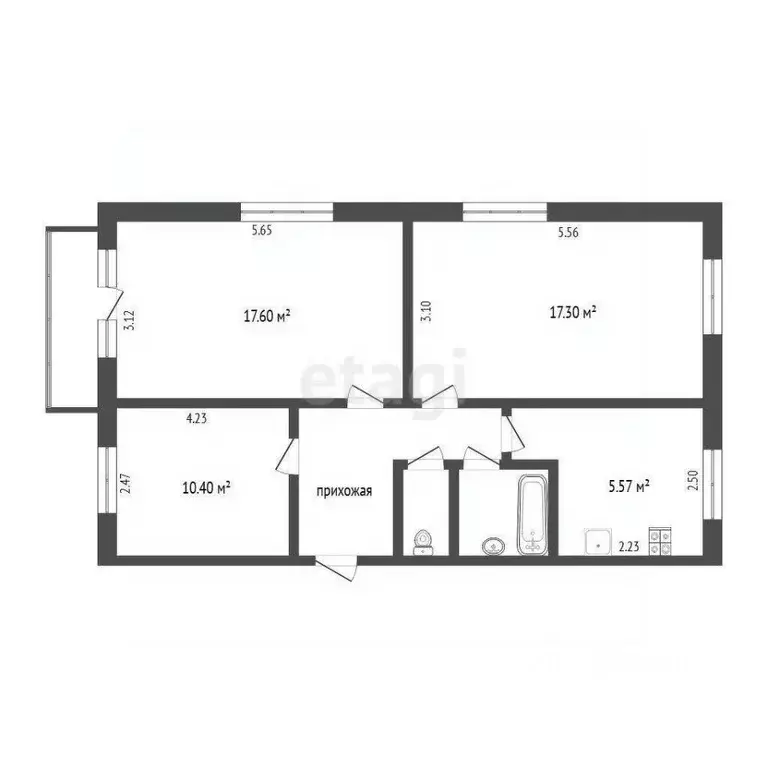 3-к кв. Тюменская область, Тюмень ул. Воровского, 23 (62.4 м) - Фото 1