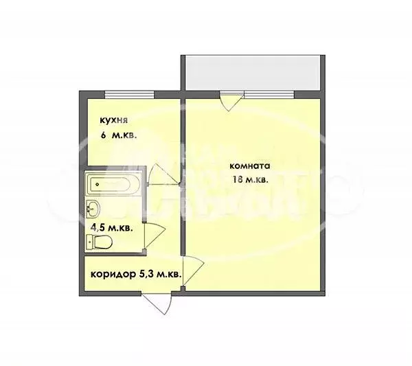 1-к. квартира, 33,5 м, 5/5 эт. - Фото 0