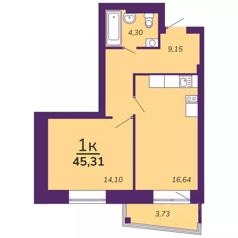 1-к кв. Омская область, Омск ЖК Зеленый сад,  (45.31 м) - Фото 1