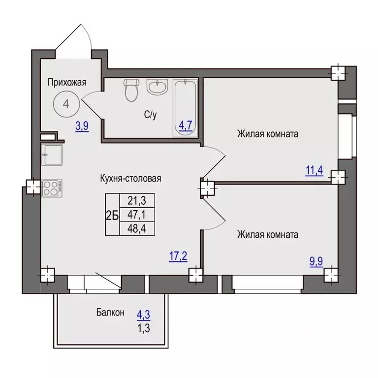 2-к кв. Псковская область, Псковский район, Завеличенская волость, д. ... - Фото 1