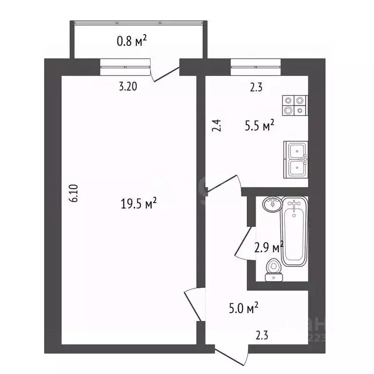 1-к кв. Башкортостан, Стерлитамак Коммунистическая ул., 43 (32.9 м) - Фото 2
