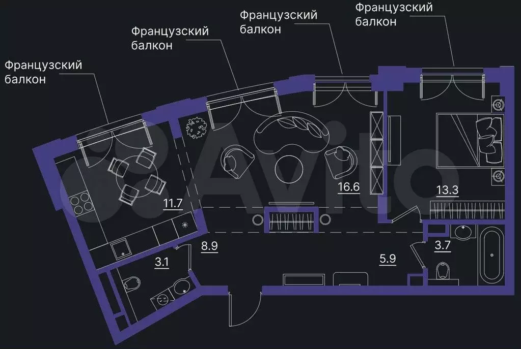 2-к. квартира, 63,2 м, 2/7 эт. - Фото 1