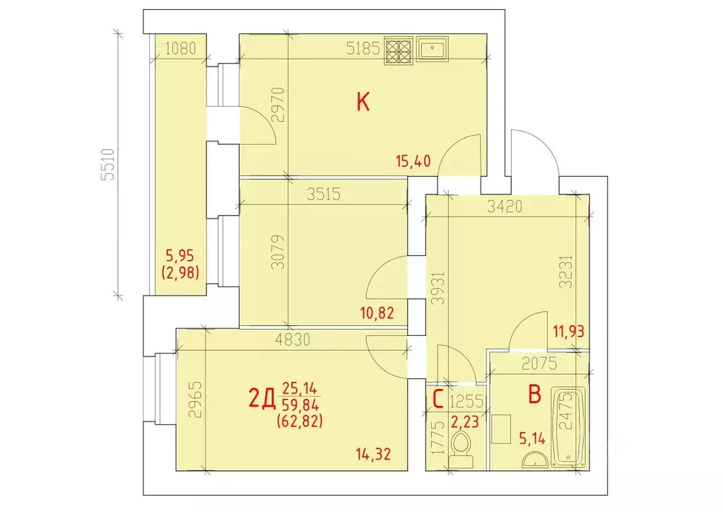 2-к кв. Вологодская область, Череповец 109-й мкр,  (62.82 м) - Фото 0
