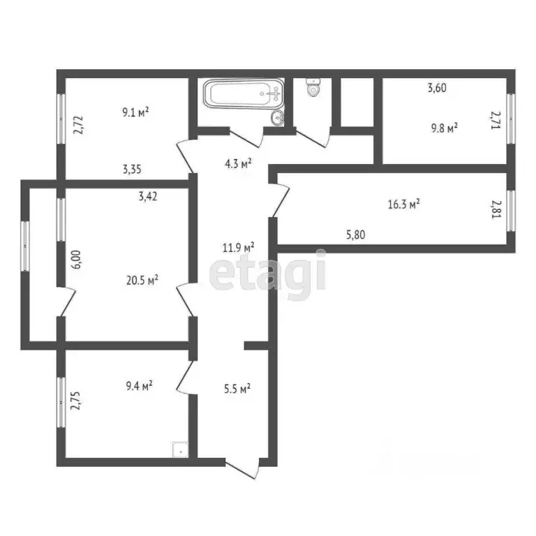 4-к кв. Амурская область, Благовещенск Больничная ул., 24/2 (96.8 м) - Фото 1