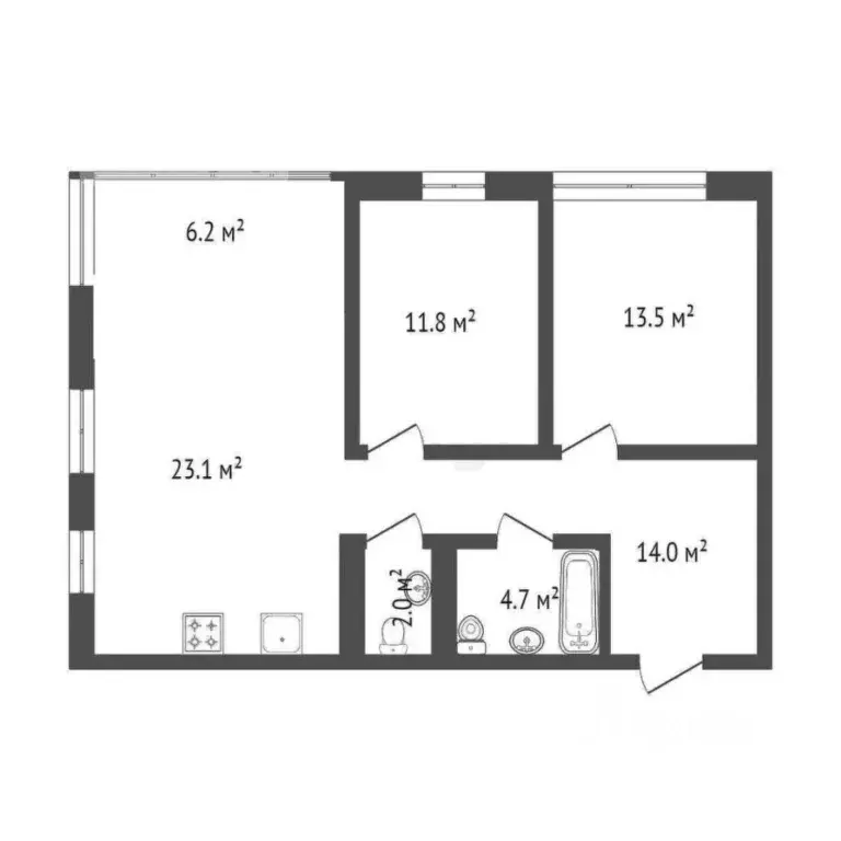 2-к кв. Тюменская область, Тюмень ул. Монтажников, 57 (75.0 м) - Фото 1