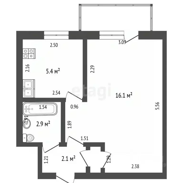 1-к кв. Башкортостан, Стерлитамак ул. Худайбердина, 178 (28.9 м) - Фото 2
