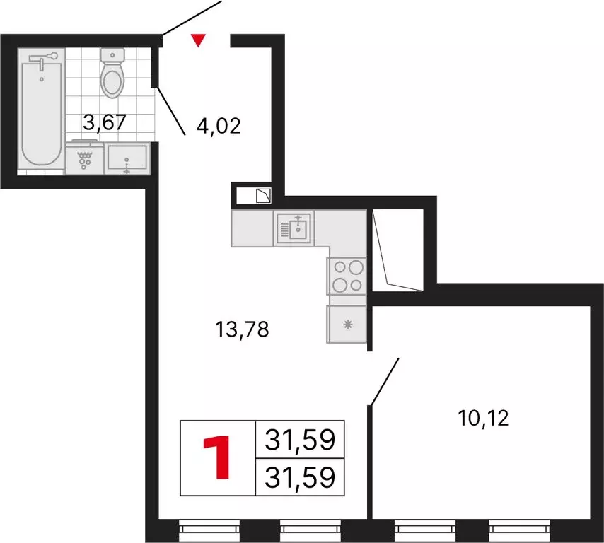 1-комнатная квартира: Екатеринбург, ЖК ДНК: Дом на Куйбышева (31.59 м) - Фото 1