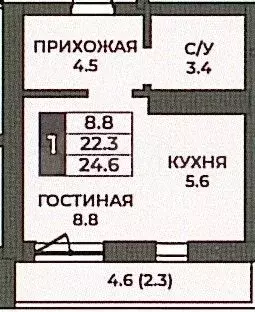 Квартира-студия, 24 м, 5/12 эт. - Фото 0