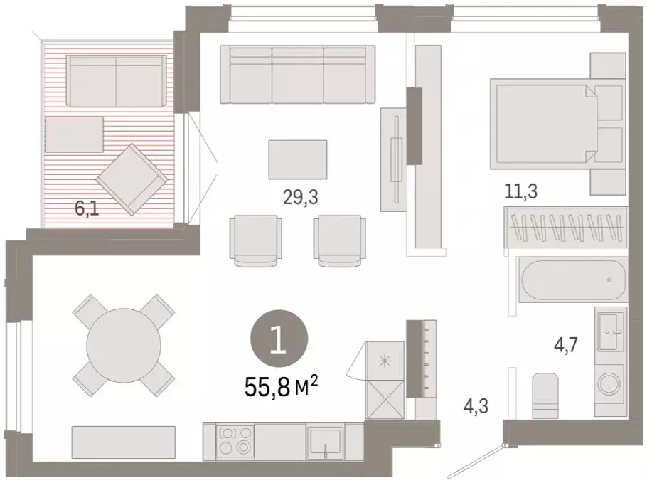 1-комнатная квартира: Екатеринбург, улица Академика Ландау, 7 (54.2 м) - Фото 1
