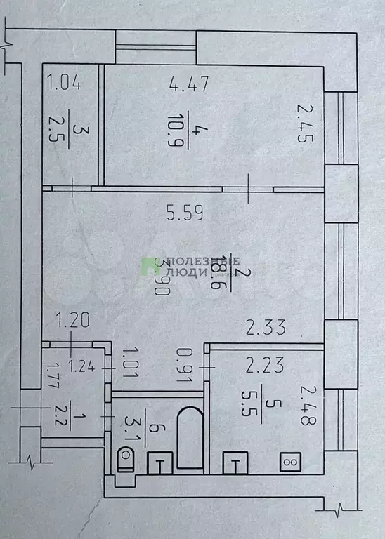 2-к. квартира, 43,1 м, 1/5 эт. - Фото 0