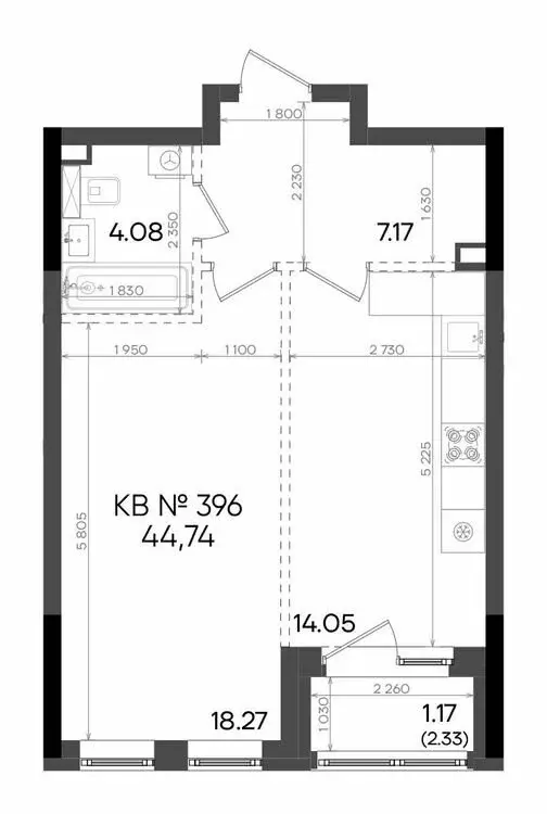 1-комнатная квартира: Казань, улица Аделя Кутуя, 181 (44.74 м) - Фото 0