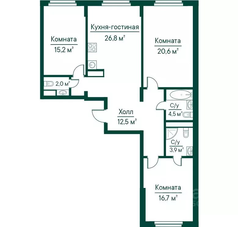 3-к кв. Самарская область, Самара Грин Ривер жилой комплекс (102.07 м) - Фото 1