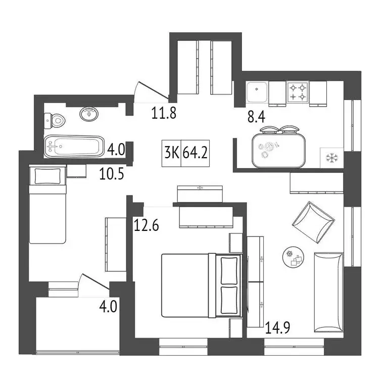 Продаётся 3-к квартира, 64.2 м - Фото 0